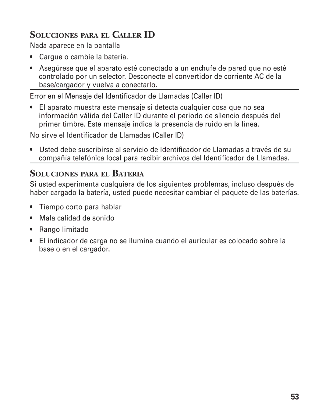 GE 21025/26 manual No sirve el Identificador de Llamadas Caller ID 