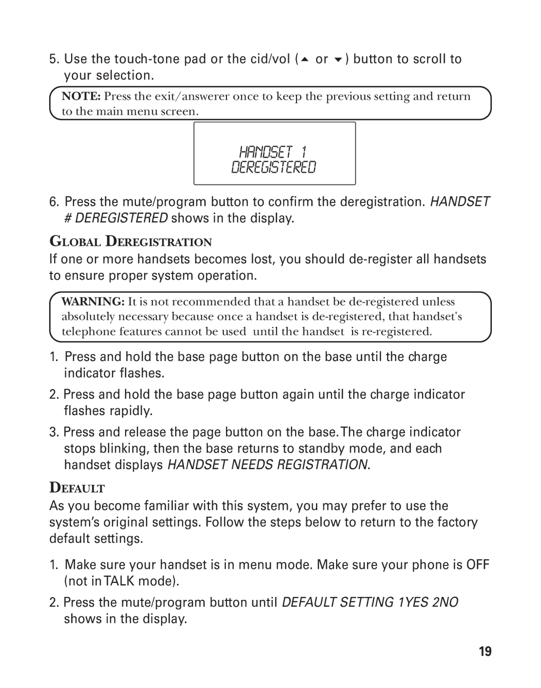 GE 21025/26 manual Handset Deregistered 