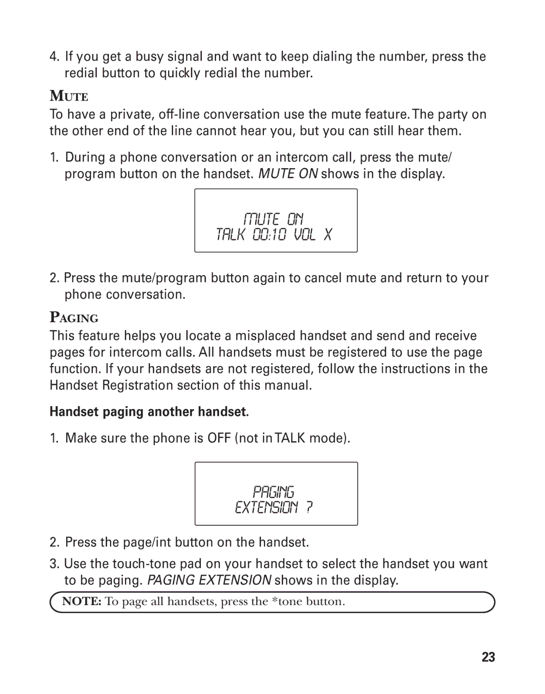 GE 21025/26 manual Mute on, Paging Extension ? 