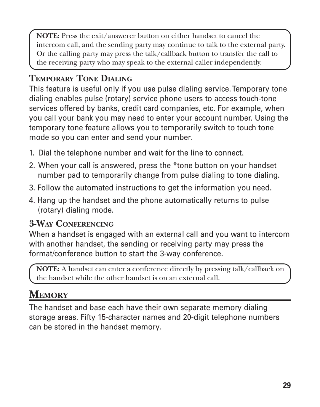 GE 21025/26 manual Memory 