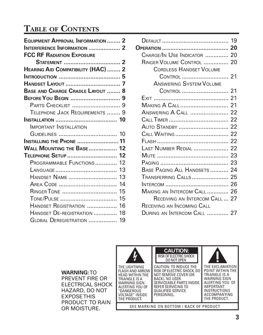 GE 21025/26 manual Table of Contents 