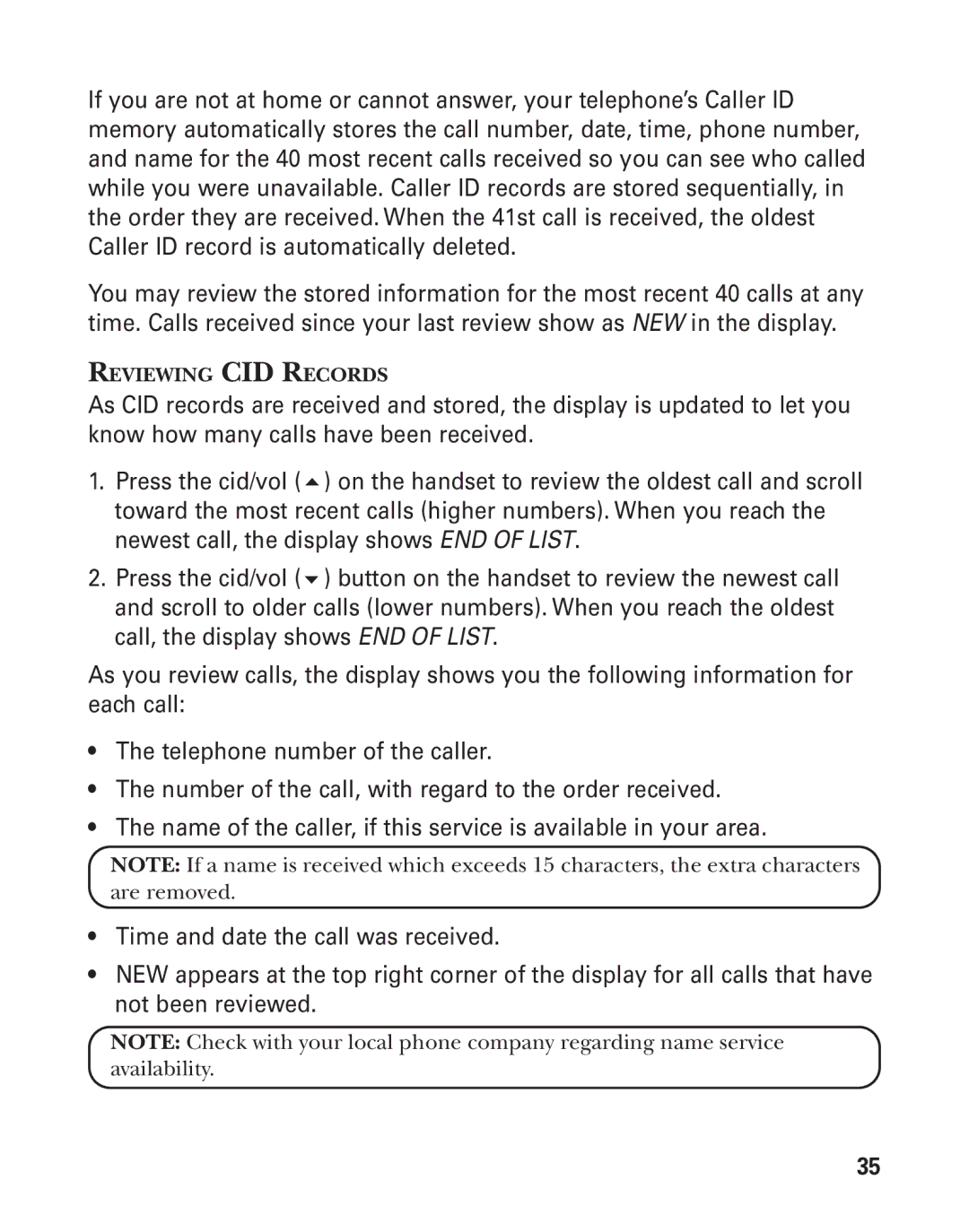 GE 21025/26 manual Reviewing CID Records 