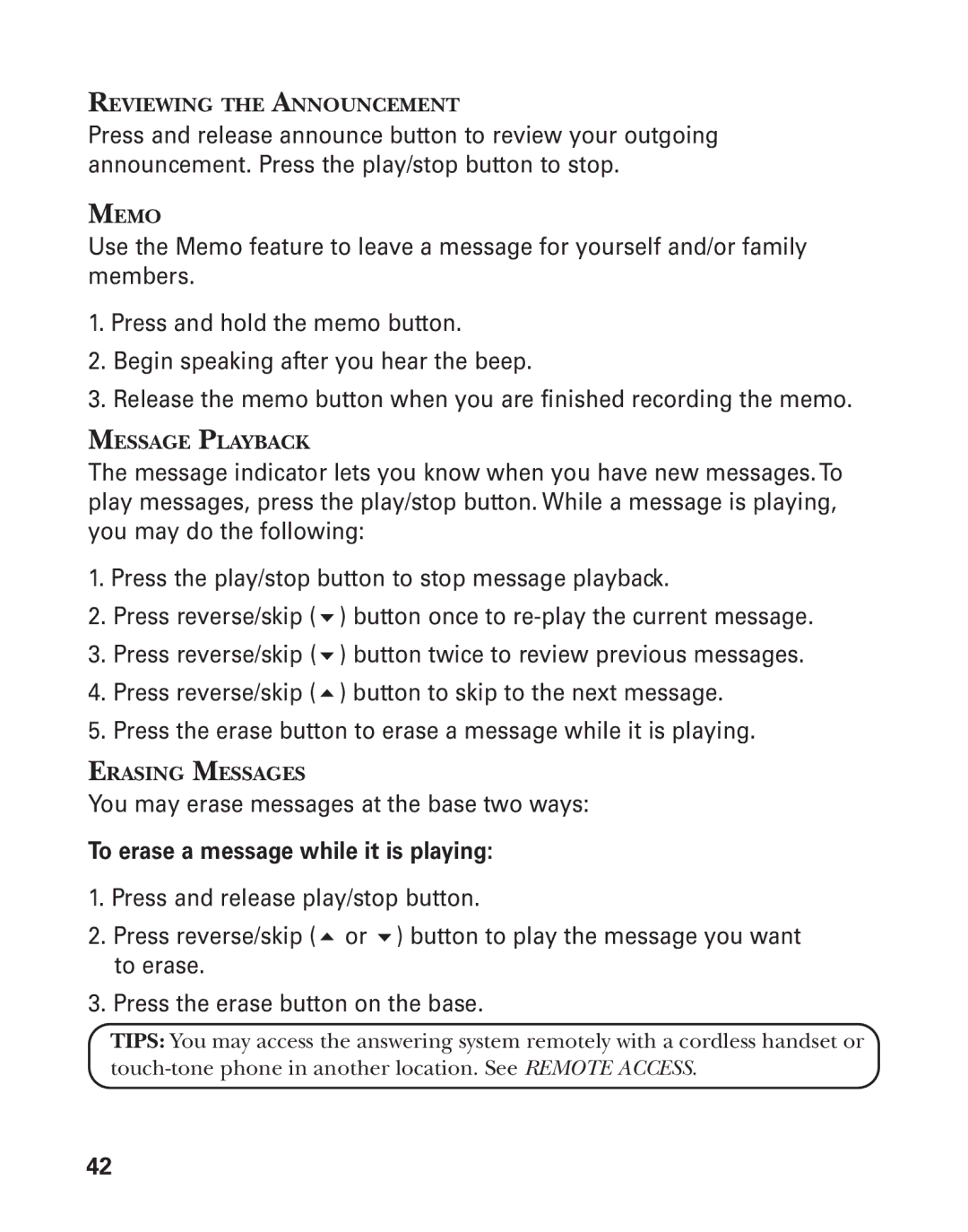 GE 21025/26 manual To erase a message while it is playing 