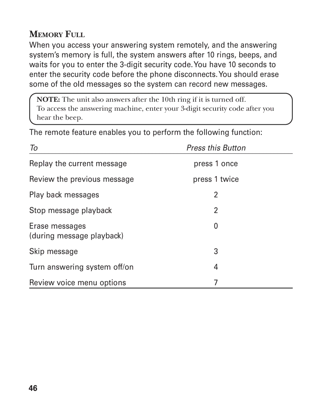 GE 21025/26 manual Replay the current message 