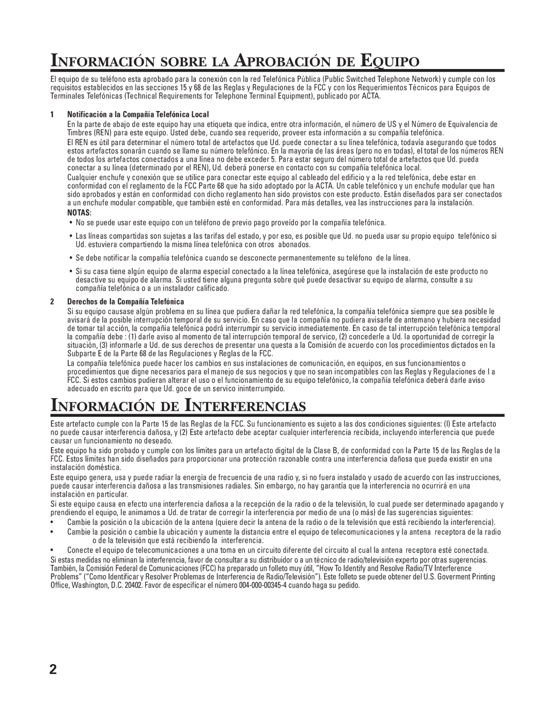 GE 21025/26 manual Información Sobre LA Aprobación DE Equipo, Información DE Interferencias 