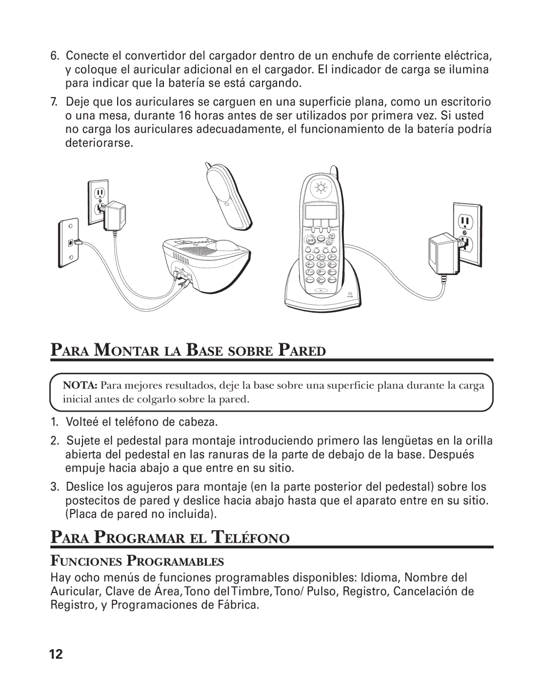 GE 21025/26 manual Para Montar LA Base Sobre Pared, Para Programar EL Teléfono 