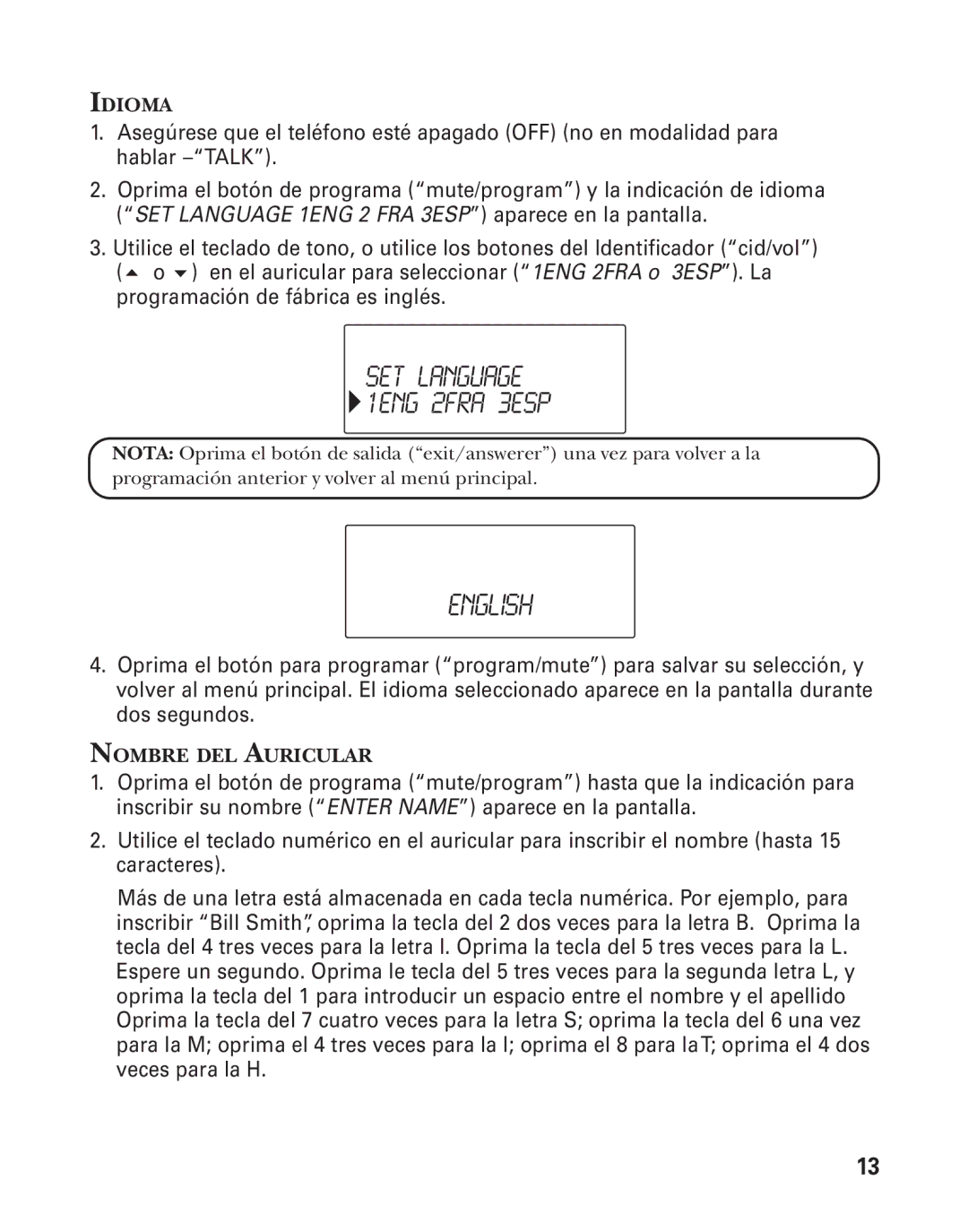 GE 21025/26 manual Idioma 