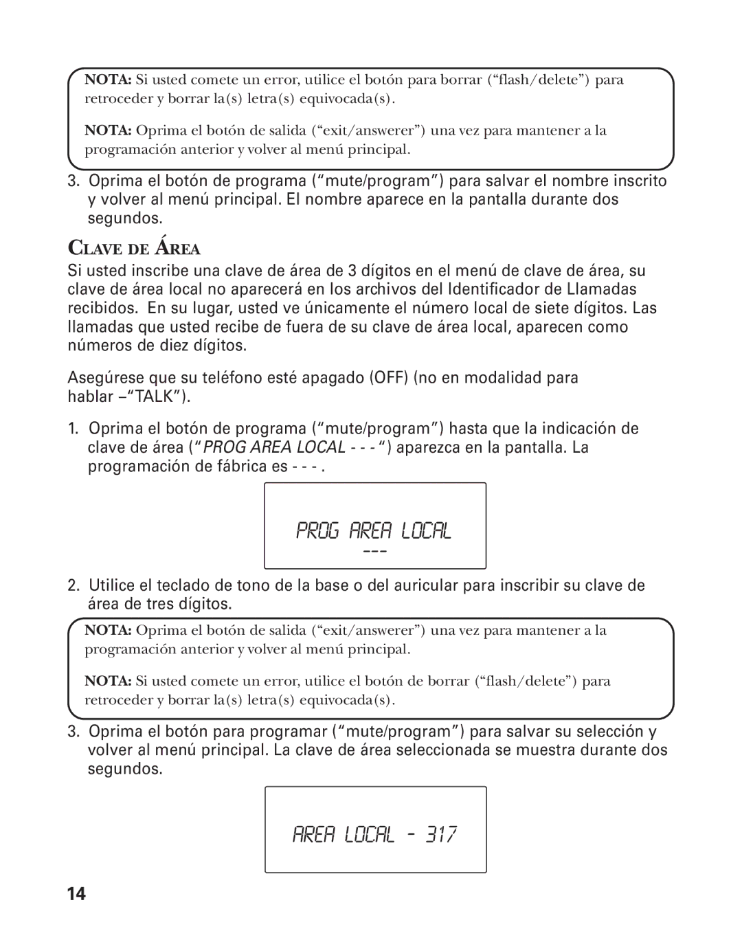 GE 21025/26 manual Prog Area Local, Area Local ‐ 