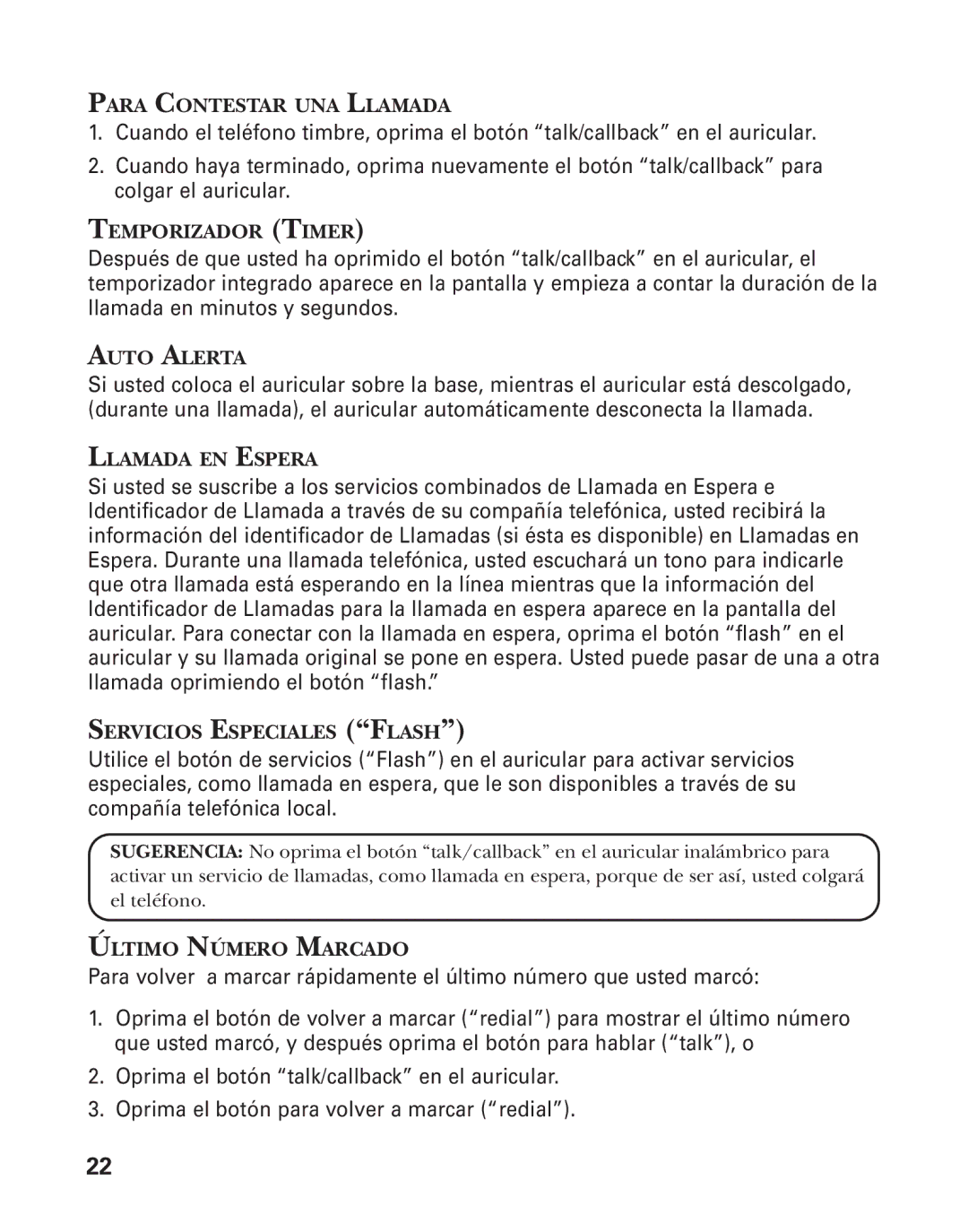 GE 21025/26 manual Para Contestar UNA Llamada 