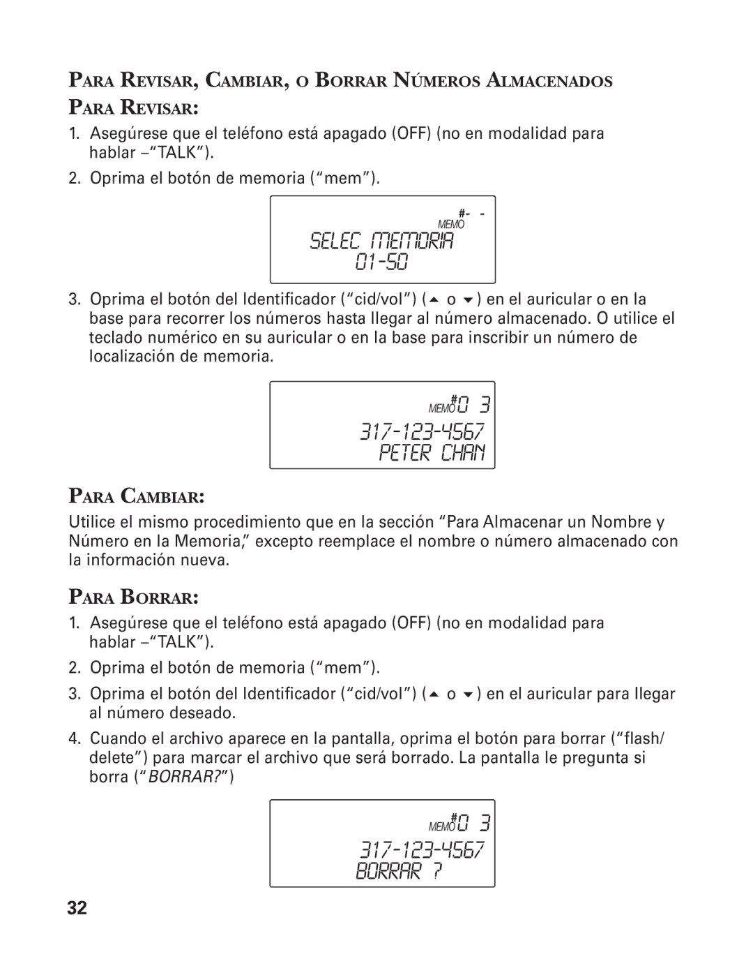 GE 21025/26 manual Borrar ?, Selec Memoria 