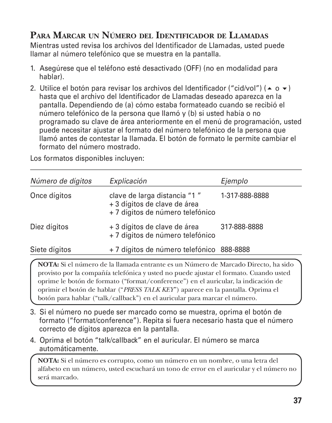 GE 21025/26 manual Diez dígitos + 3 dígitos de clave de área 