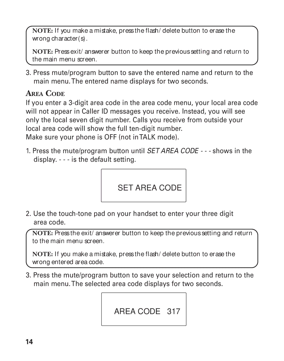 GE 21026 manual SET Area Code, Area Code ‐ 