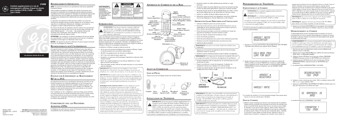 GE 21028, 21098 technical specifications Deseregistrem 1OUI 2NON, SE Rapproch DE Base, Confirmer ? 1OUI 2NON 