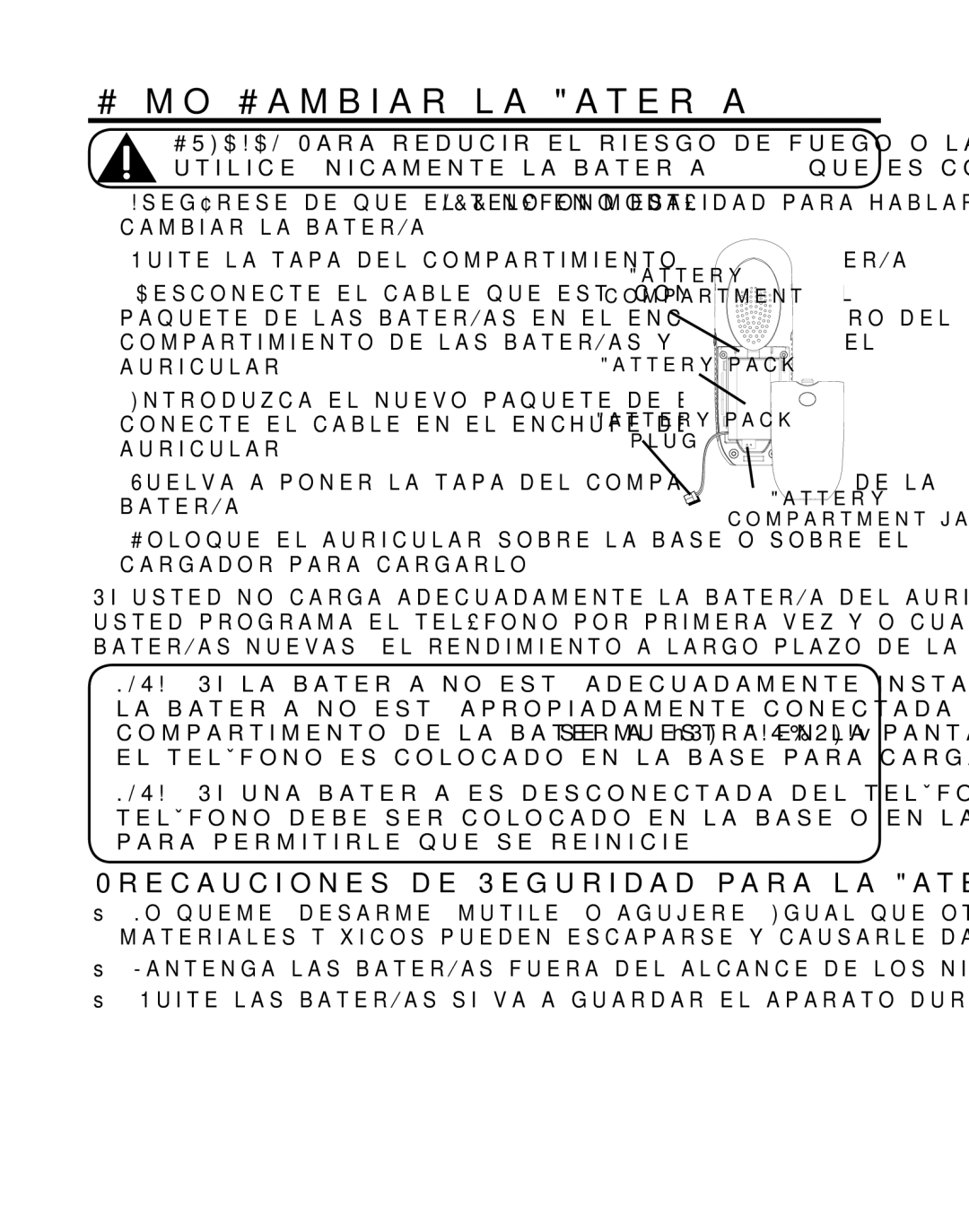 GE 21029 manual Cómo Cambiar la Batería, Precauciones de Seguridad para la Batería 