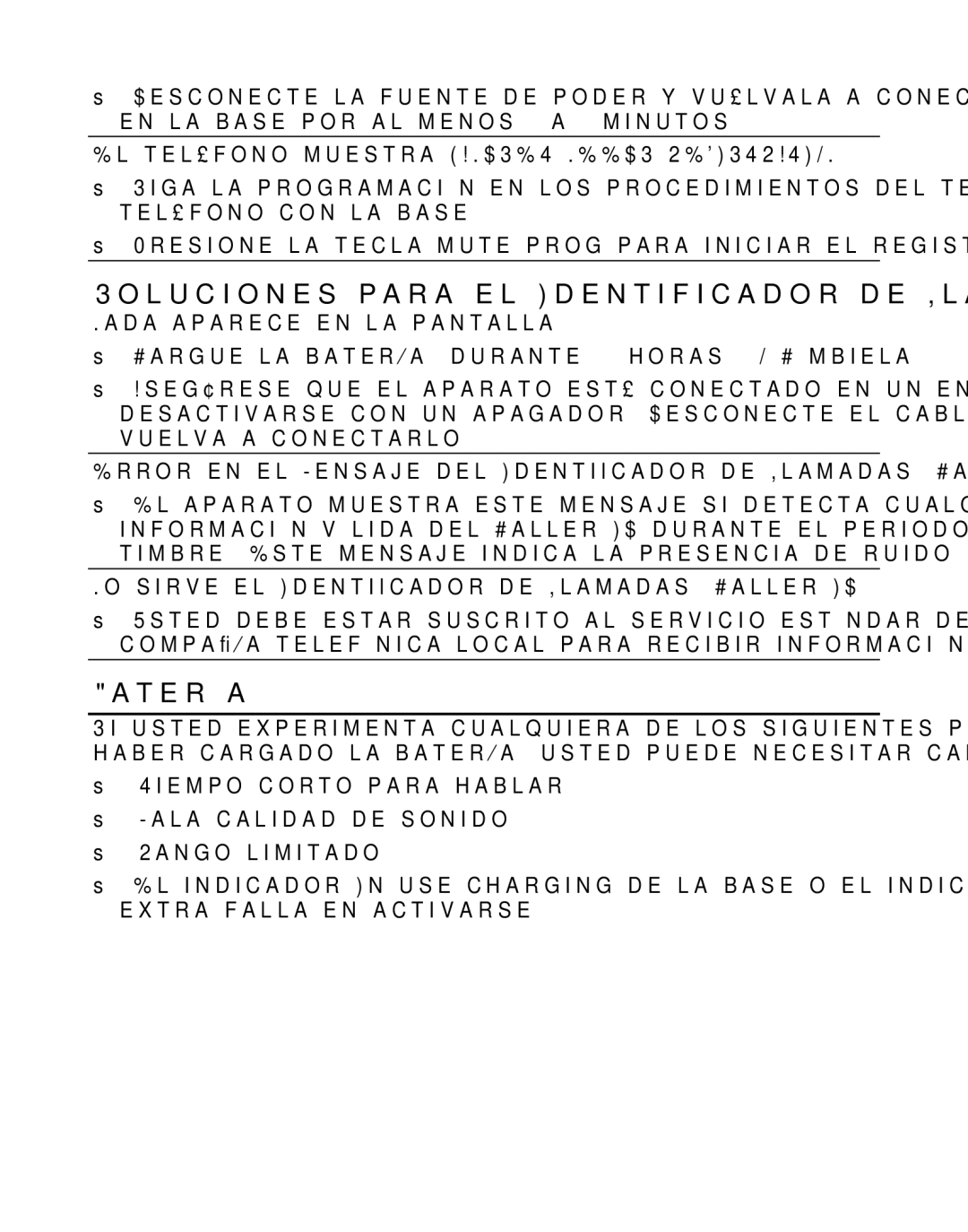 GE 21029 manual Soluciones para el Identificador de Llamadas, Batería 