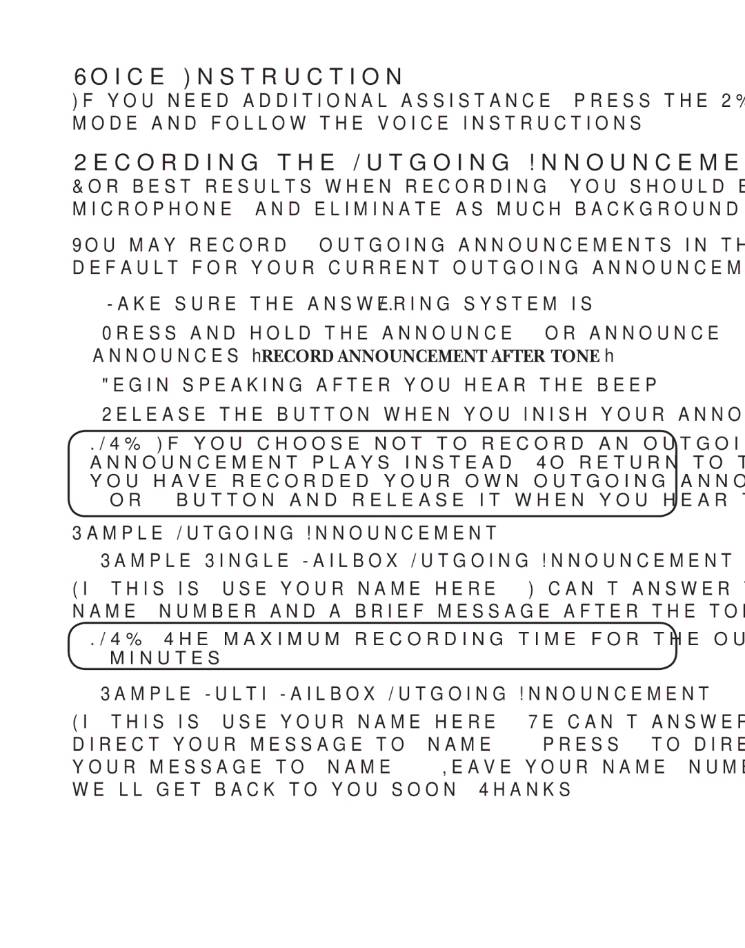 GE 21029 manual Voice Instruction, Recording the Outgoing Announcement, Sample Outgoing Announcement 