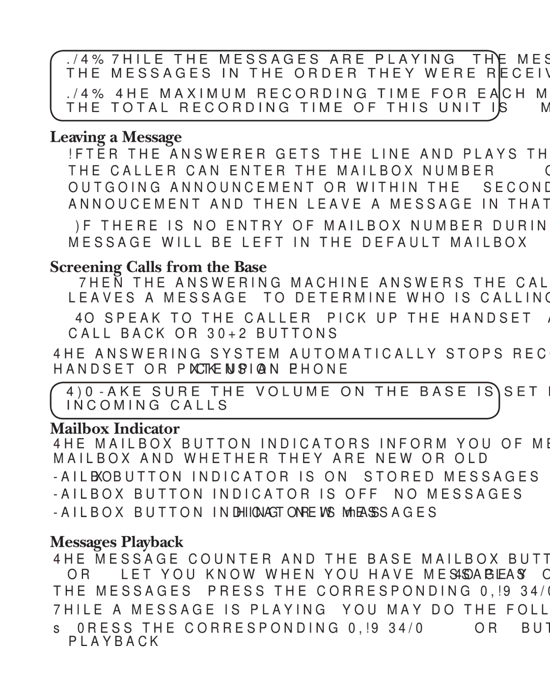 GE 21029 manual Leaving a Message, Screening Calls from the Base, Mailbox Indicator, Messages Playback 