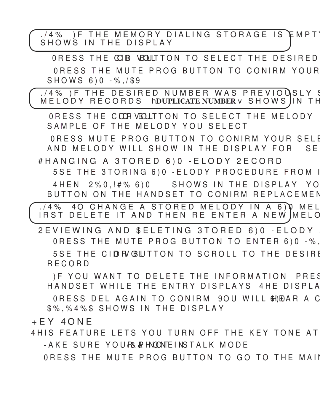 GE 21029 manual Key Tone, Changing a Stored VIP Melody Record, Reviewing and Deleting Stored VIP Melody Record 