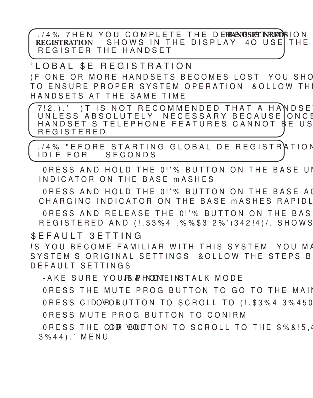 GE 21029 manual Global De-registration, Default Setting 