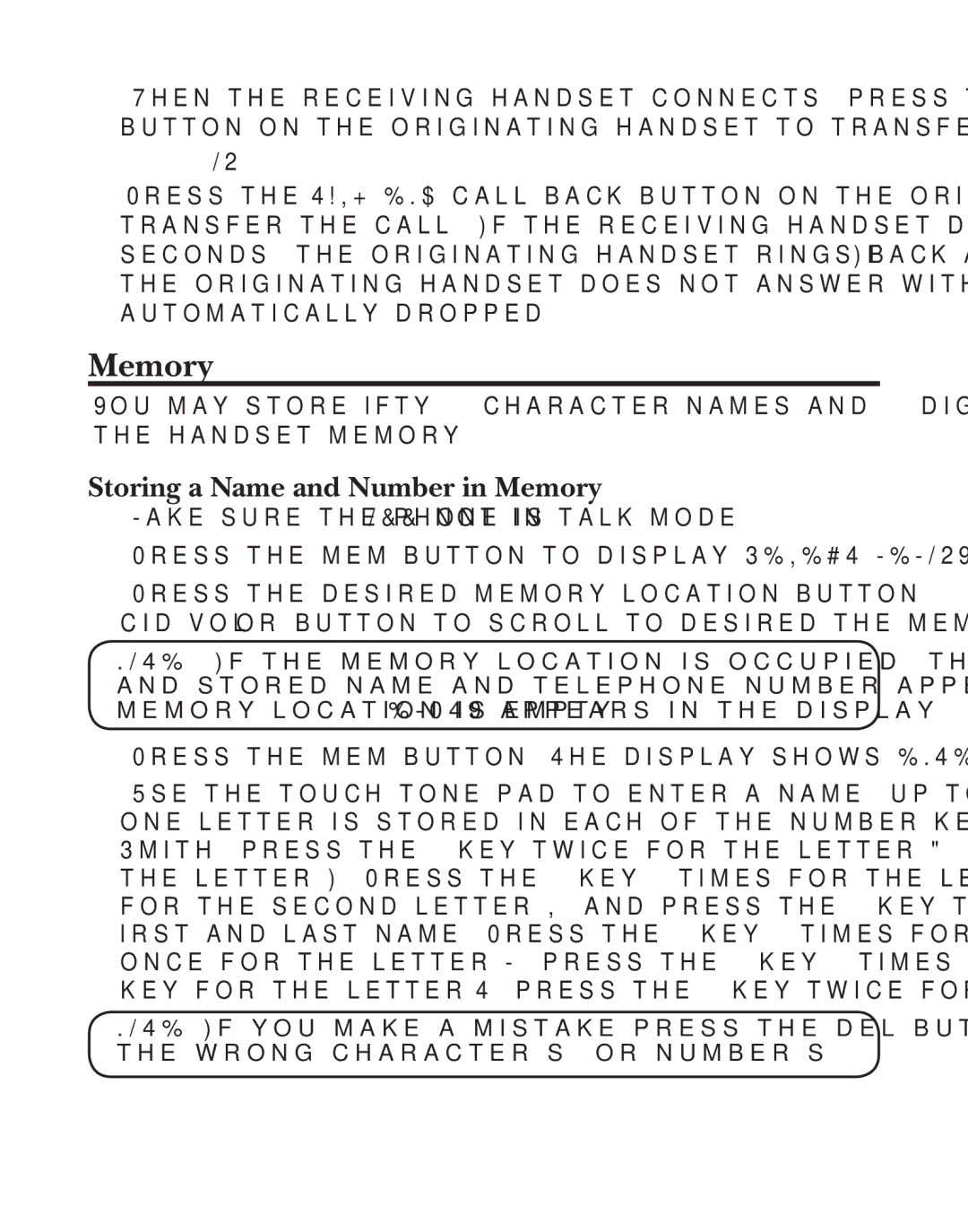 GE 21029 manual Storing a Name and Number in Memory 