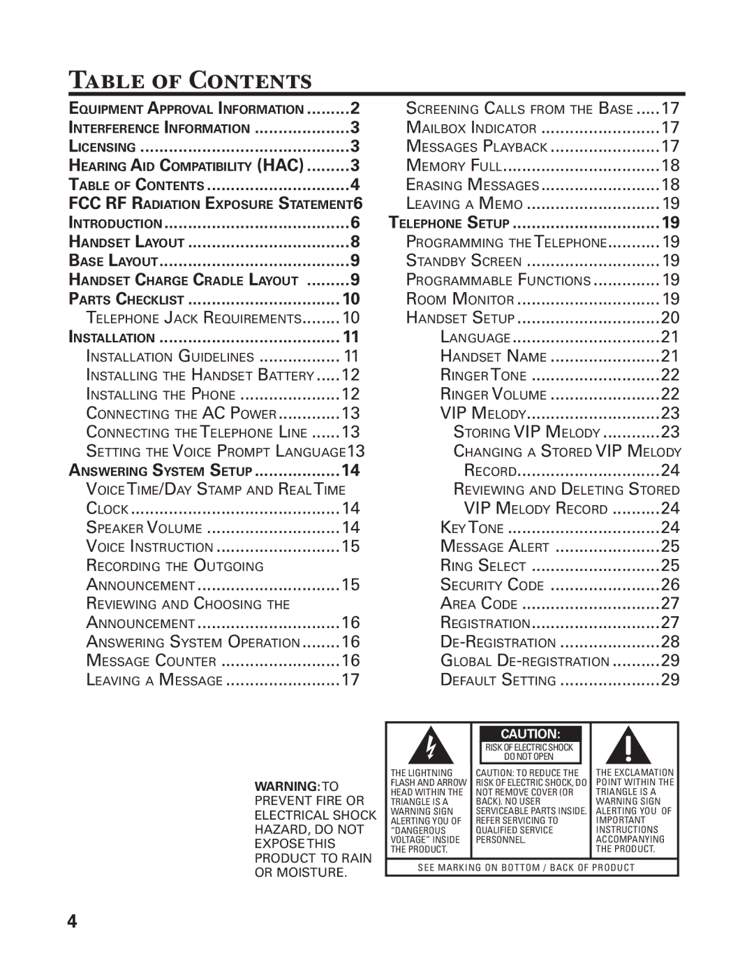 GE 21029 manual Table of Contents 