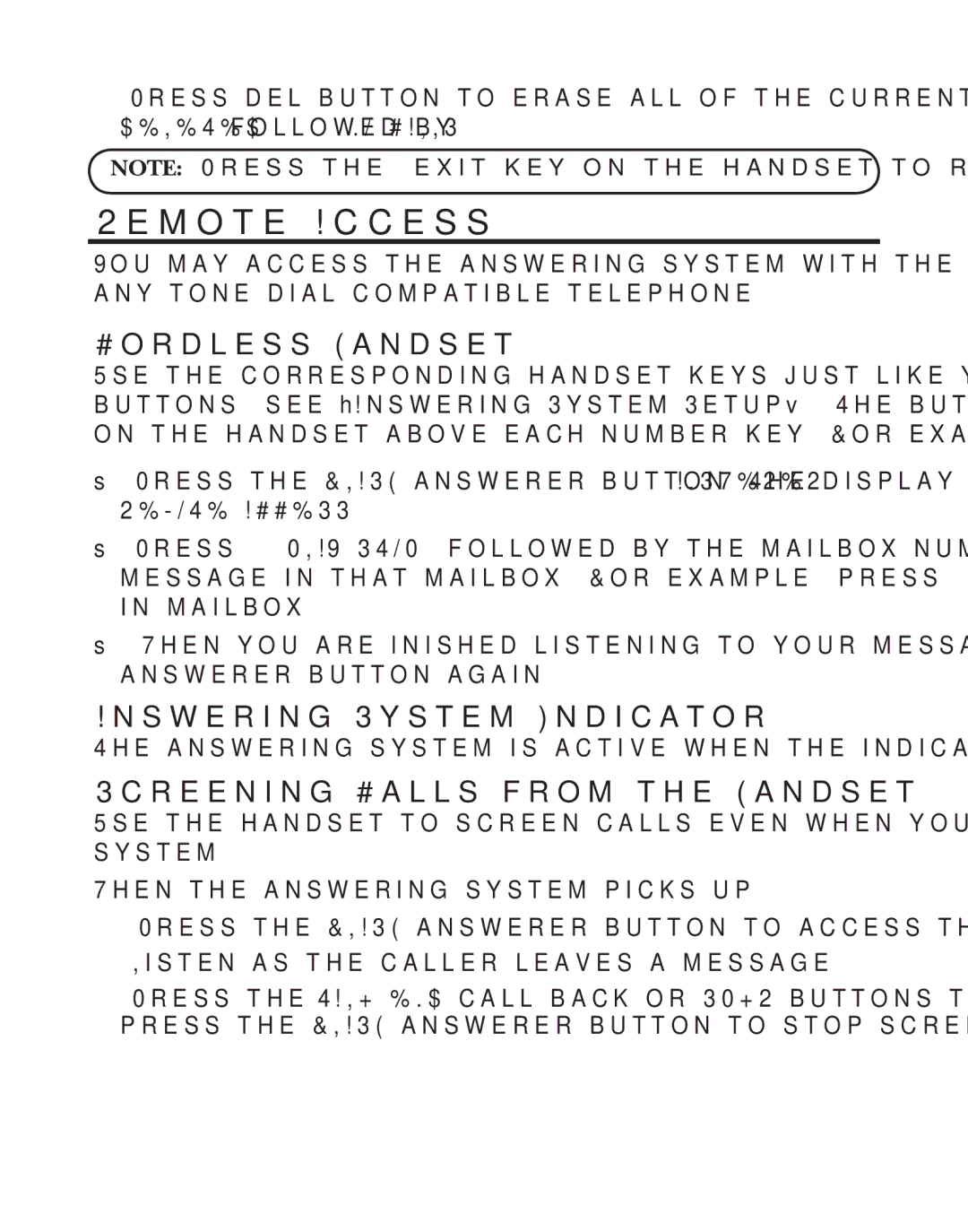 GE 21029 manual Remote Access, Cordless Handset, Answering System Indicator, Screening Calls from the Handset 