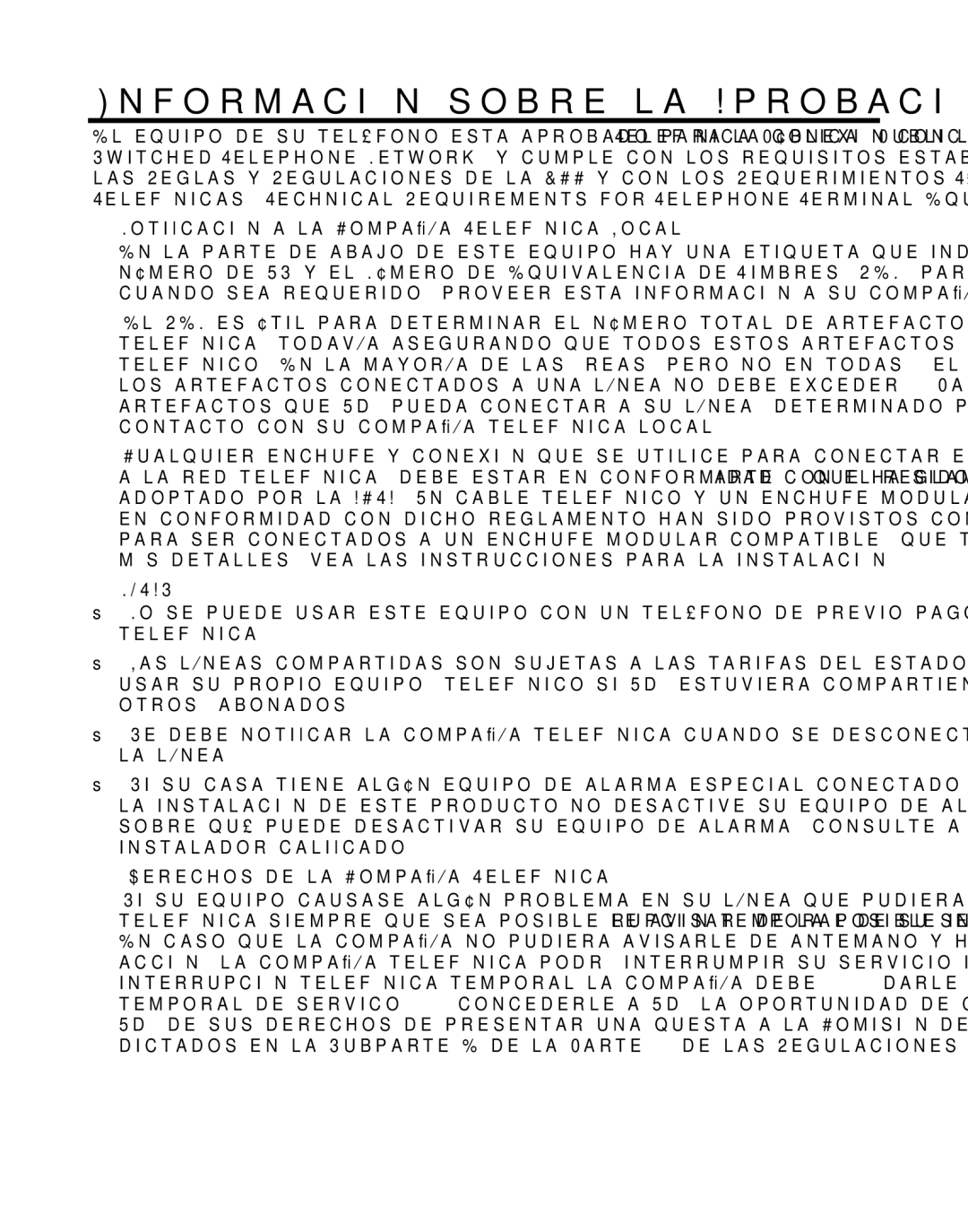 GE 21029 manual Información sobre la Aprobación de Equipo, Notiﬁcación a la Compañía Telefónica Local 