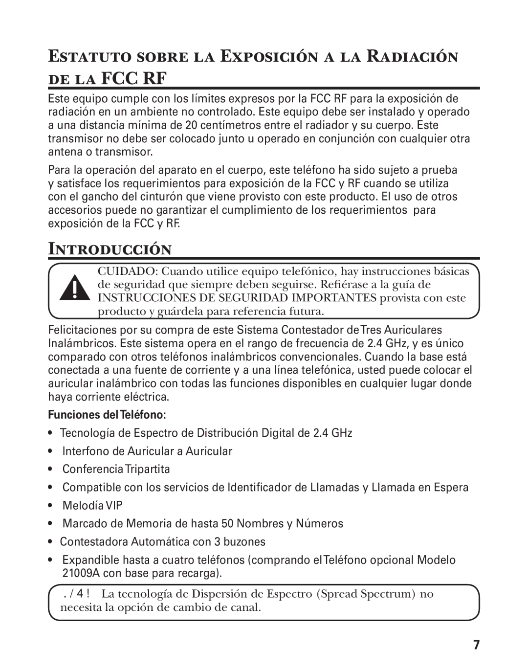 GE 21029 manual Estatuto sobre la Exposición a la Radiación de la FCC RF, Introducción 