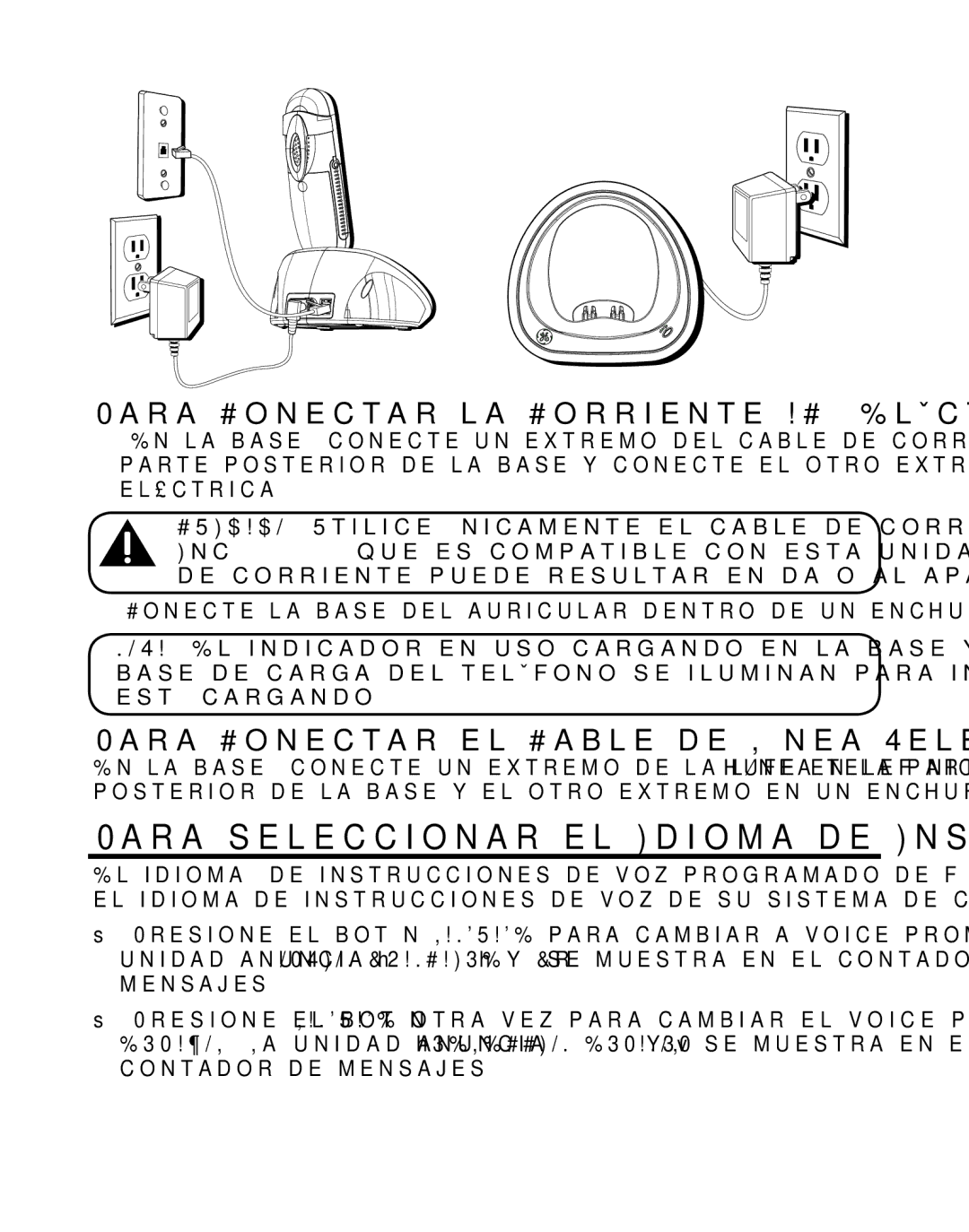 GE 21029 manual Para seleccionar el Idioma de Instrucciones de Voz, Para Conectar la Corriente AC Eléctrica 