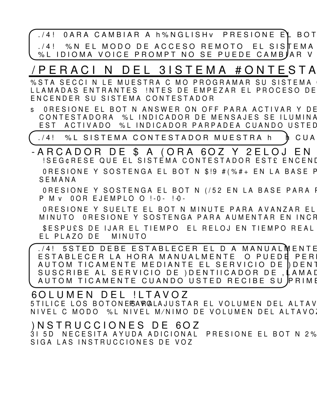 GE 21029 manual Operación del Sistema Contestador, Marcador de Día/Hora Voz y Reloj en Tiempo Real, Volumen del Altavoz 