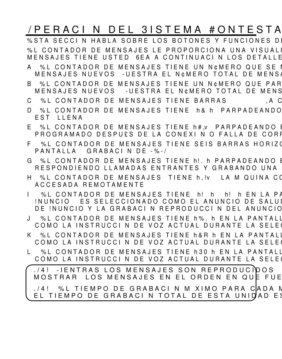 GE 21029 manual Operación del Sistema Contestador 