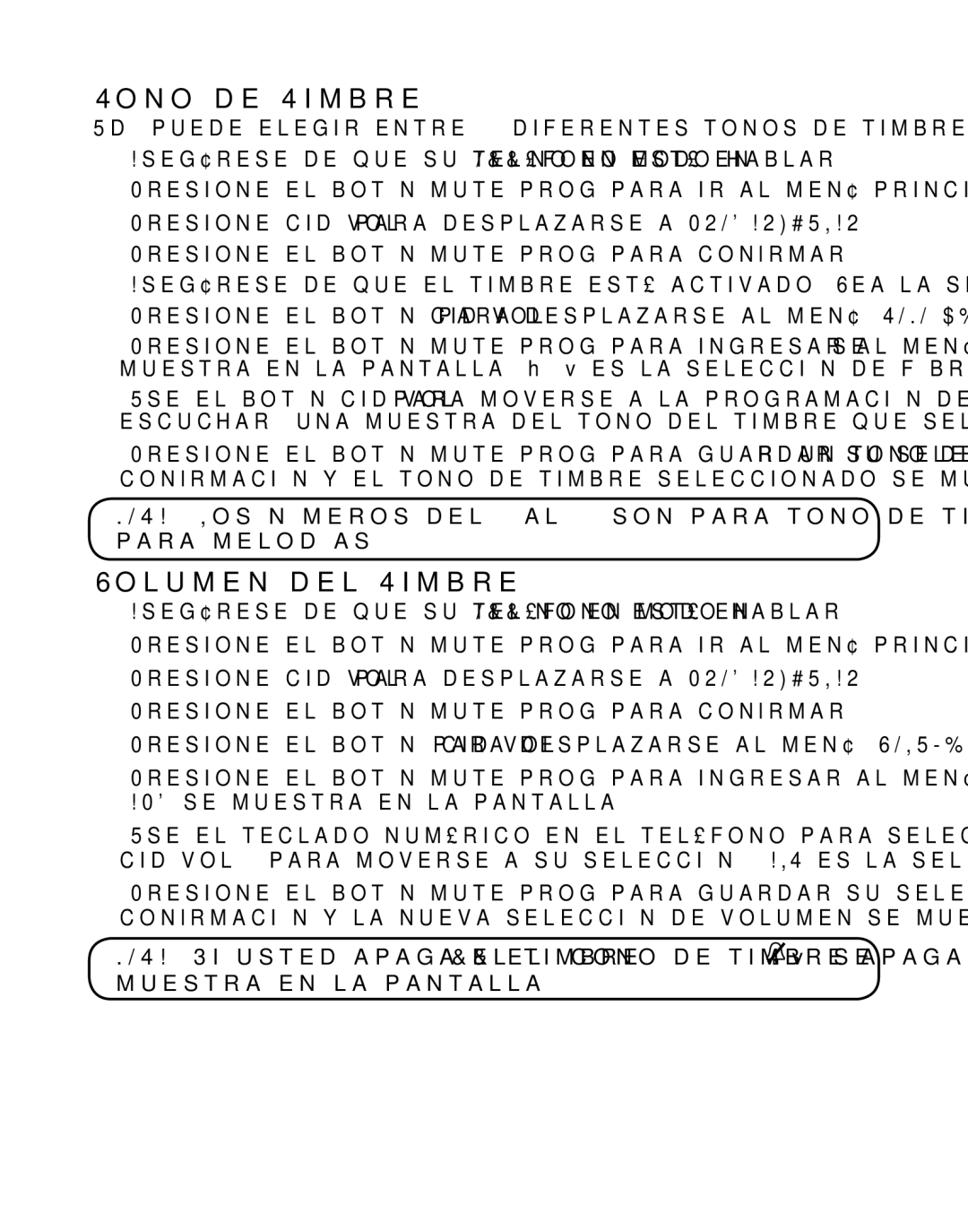 GE 21029 manual Tono de Timbre, Volumen del Timbre 