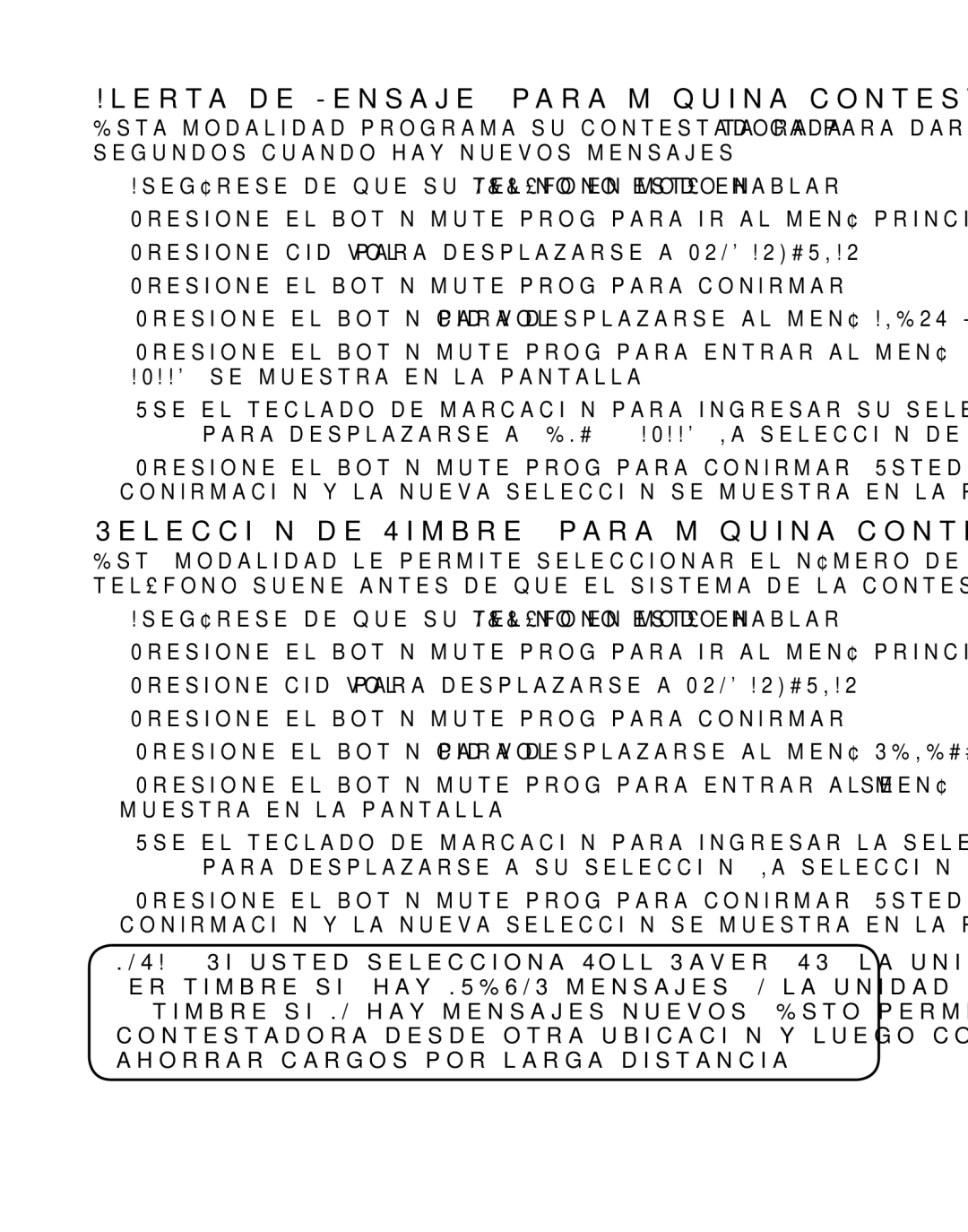 GE 21029 manual Alerta de Mensaje para máquina contestadora, Selección de Timbre para máquina contestadora 