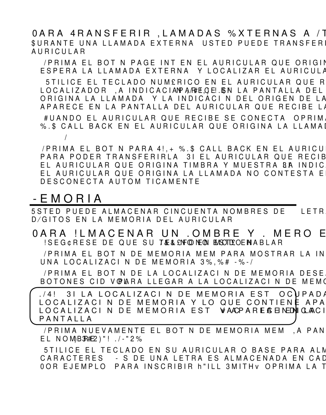 GE 21029 manual Para Almacenar un Nombre y Número en la Memoria, Para Transferir Llamadas Externas a Otros Auriculares 