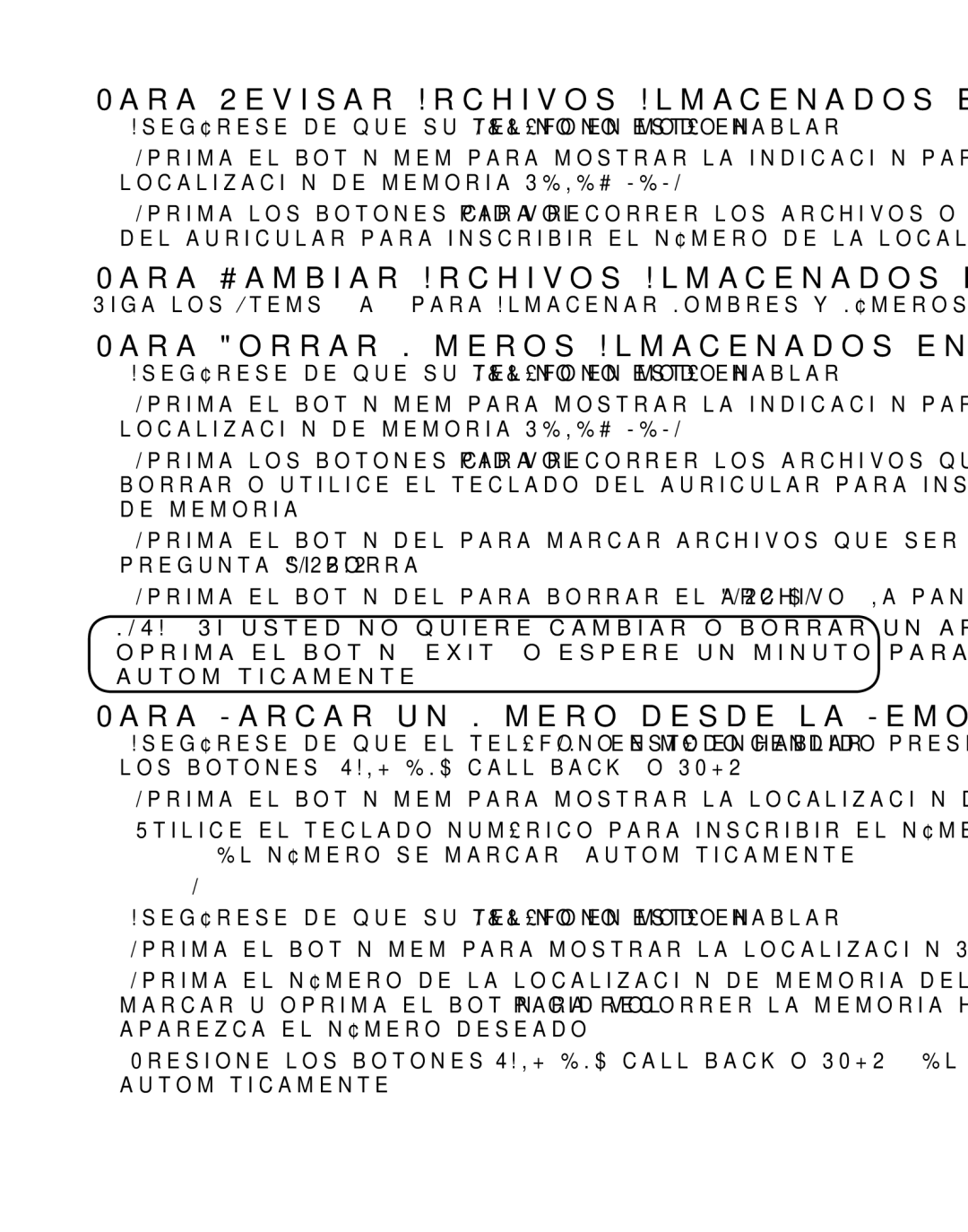 GE 21029 manual Para Revisar Archivos Almacenados en la Memoria, Para Cambiar Archivos Almacenados en la Memoria 