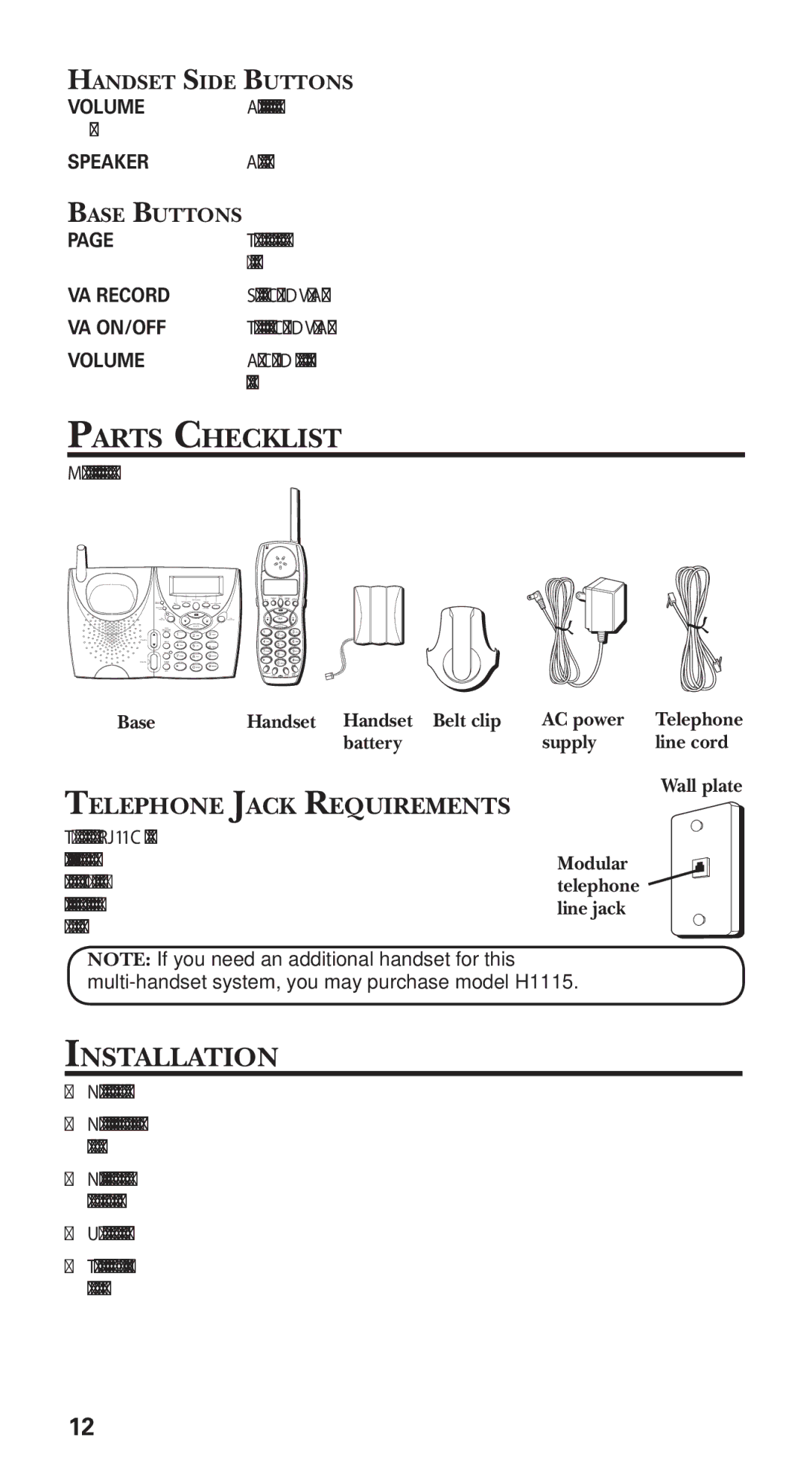 GE 21115 manual Parts Checklist, Installation, Telephone Jack Requirements 