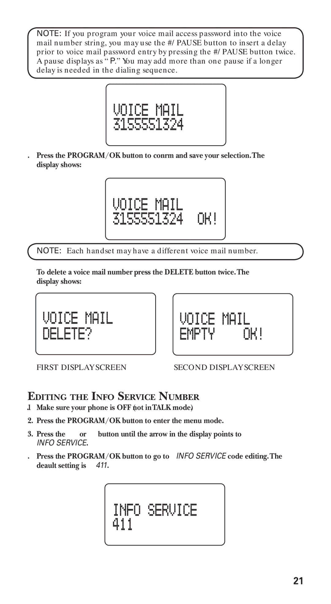 GE 21115 manual Editing the Info Service Number 