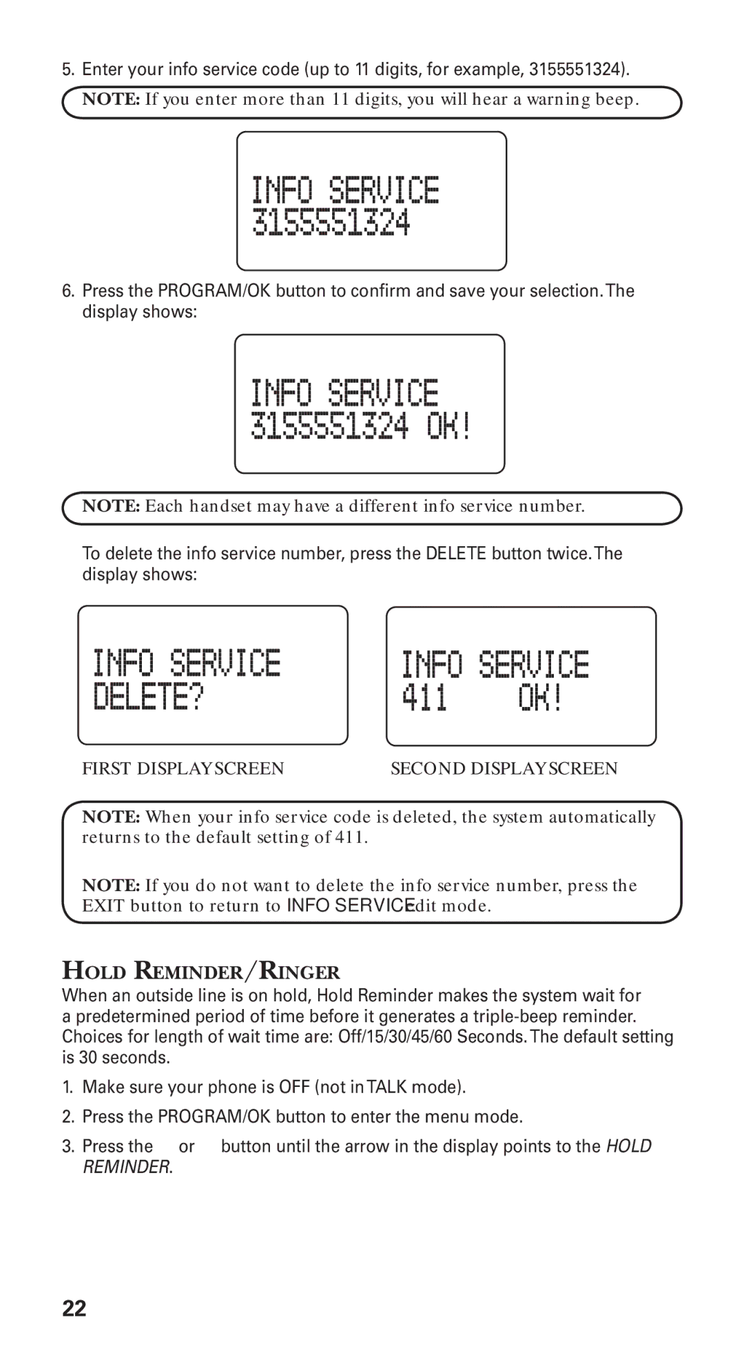 GE 21115 manual Hold Reminder/Ringer 