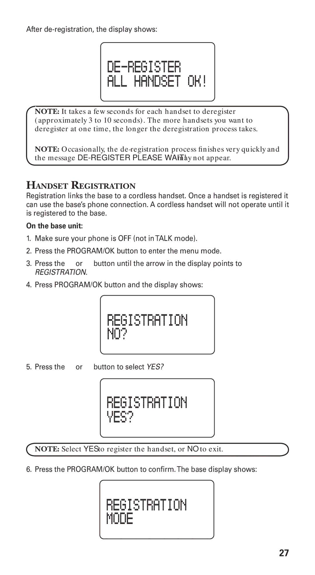 GE 21115 manual Handset Registration, On the base unit 