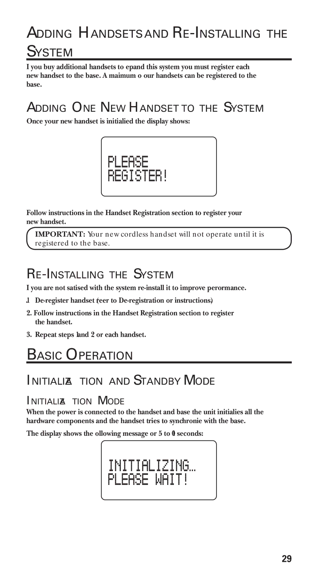 GE 21115 manual Adding Handsets and Re-Installing the System, Basic Operation, Adding One New Handset to the System 