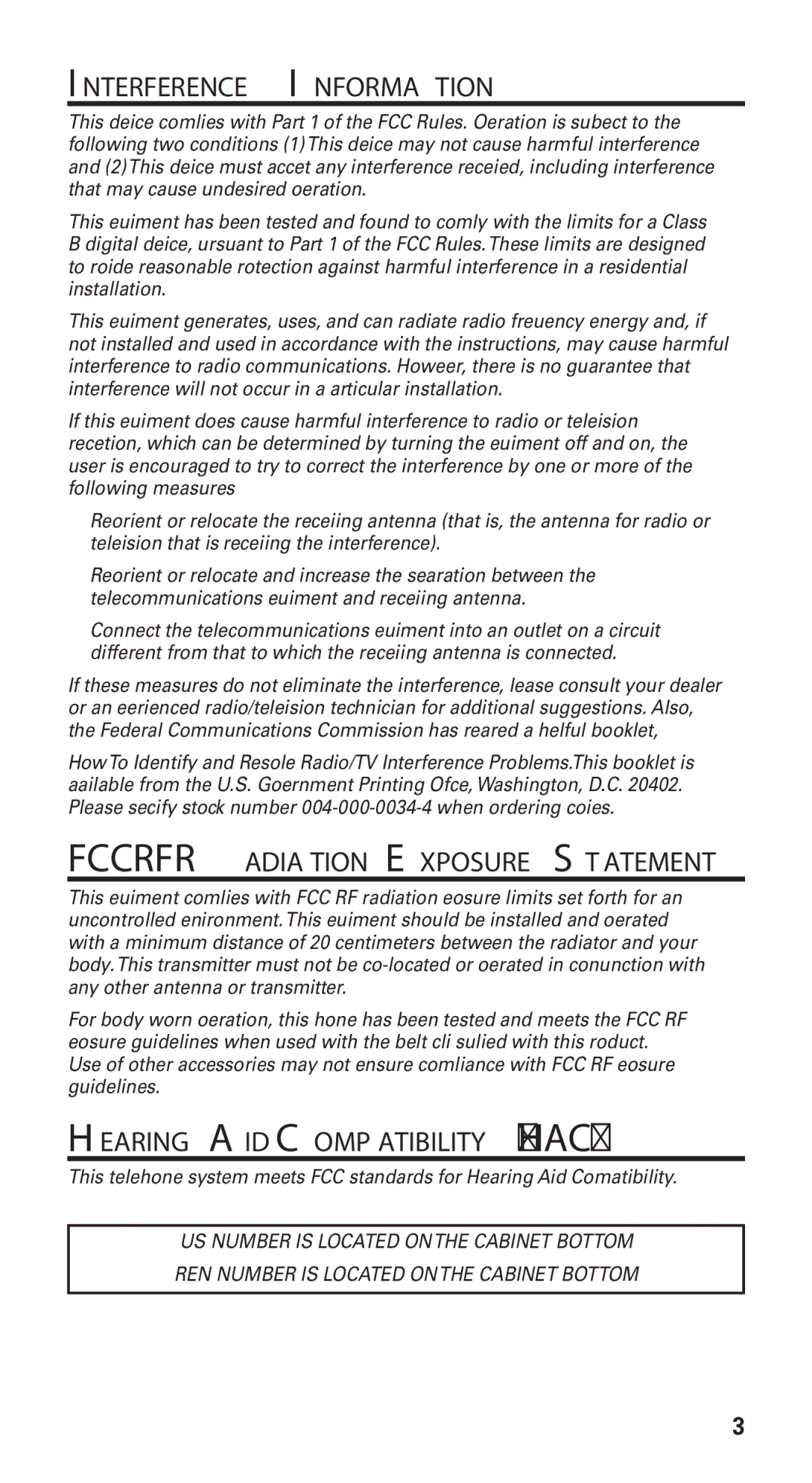 GE 21115 manual Interference Information, FCC RF Radiation Exposure Statement, Hearing Aid Compatibility HAC 