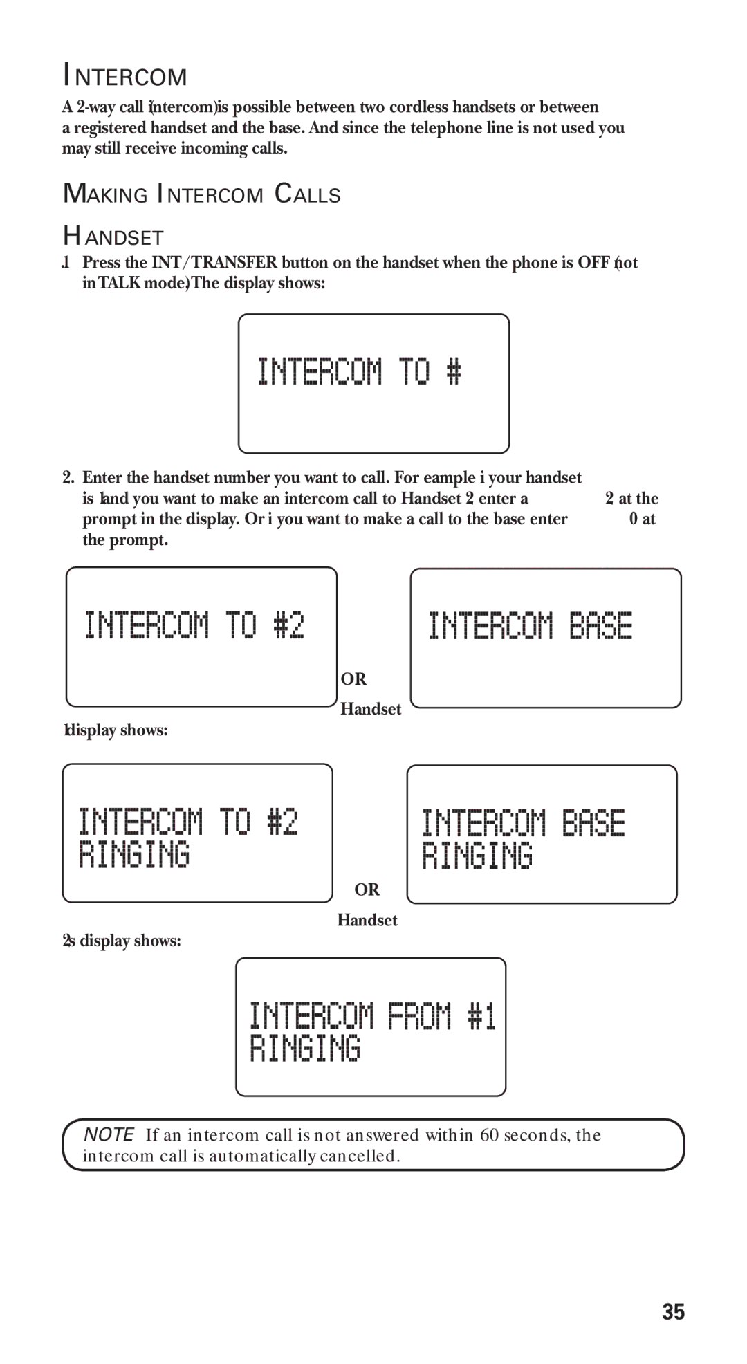 GE 21115 manual Making Intercom Calls Handset 