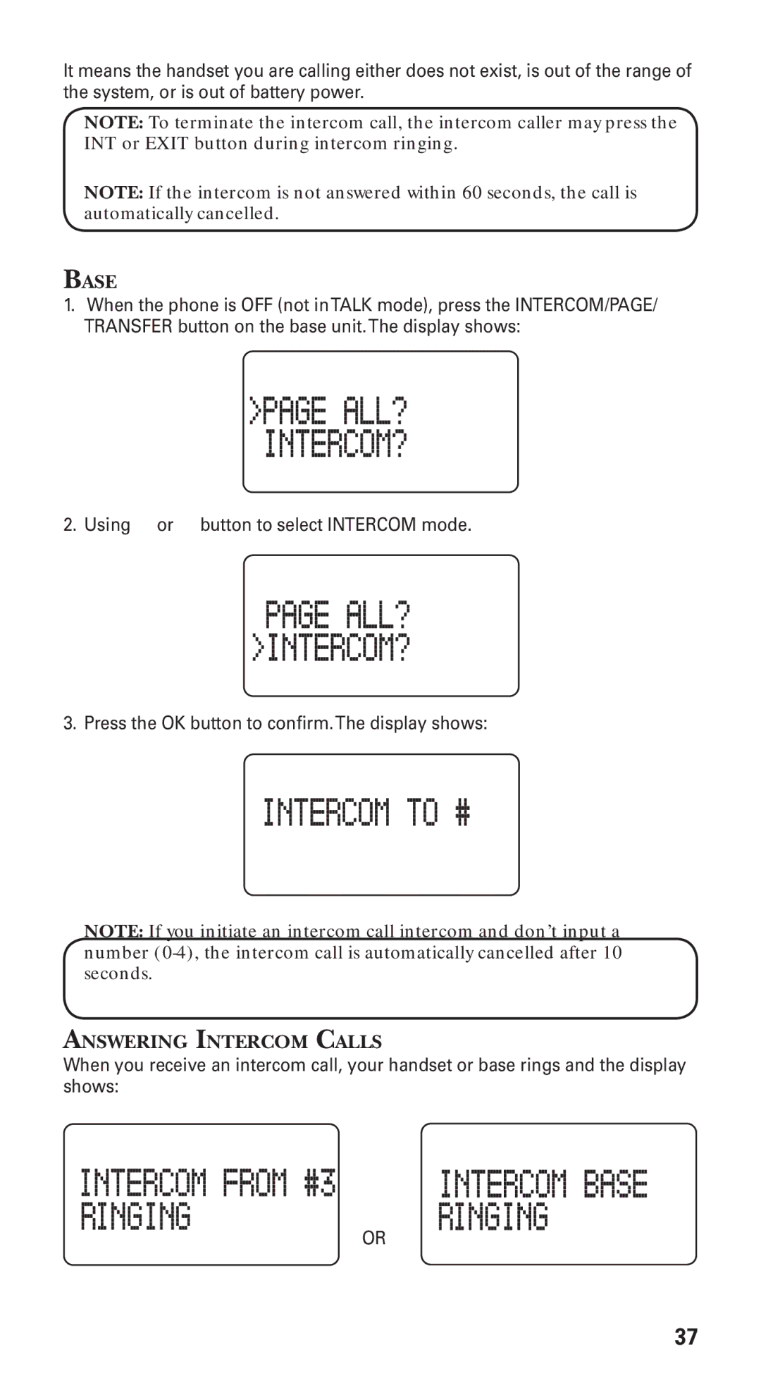 GE 21115 manual Base, Answering Intercom Calls 