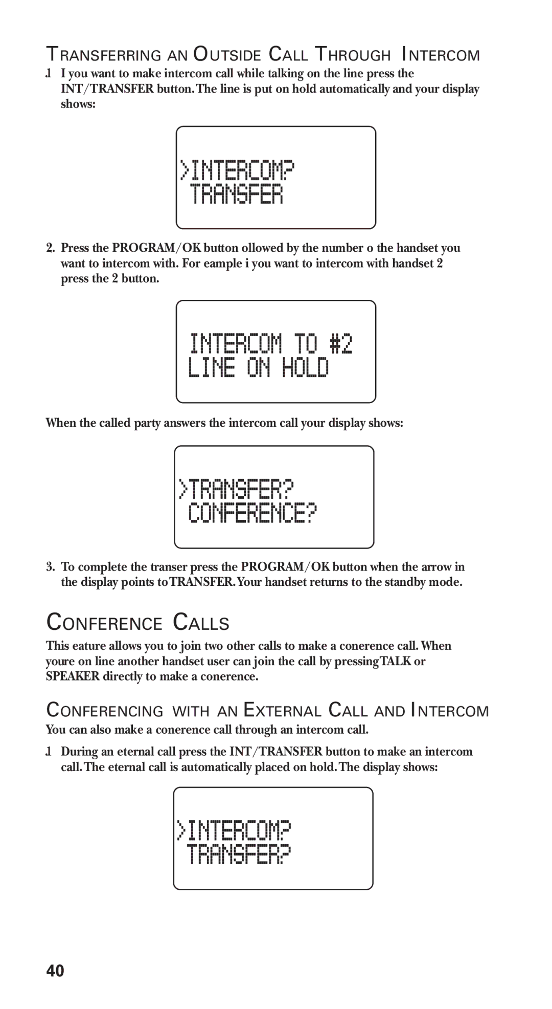 GE 21115 Conference Calls, Transferring an Outside Call Through Intercom, Conferencing with an External Call and Intercom 