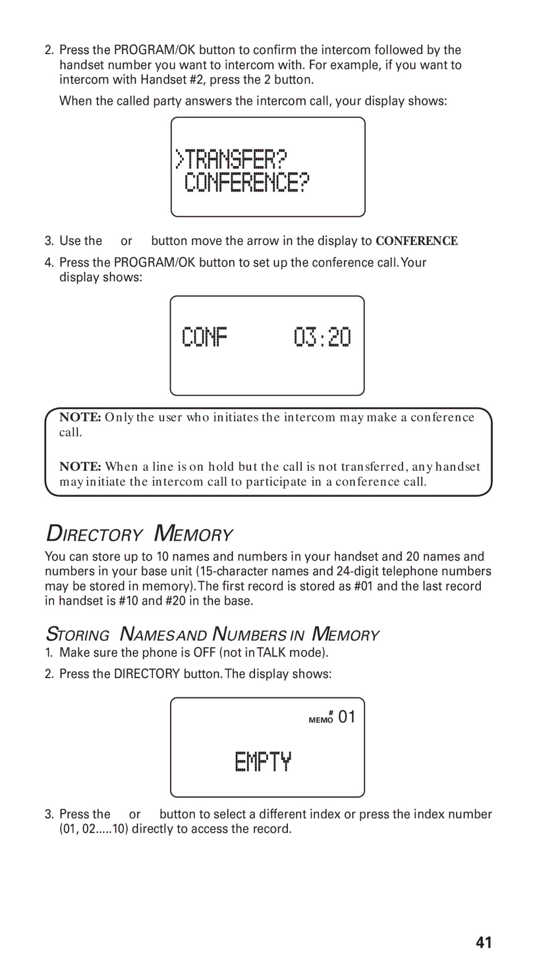 GE 21115 manual Directory Memory, Storing Names and Numbers in Memory 