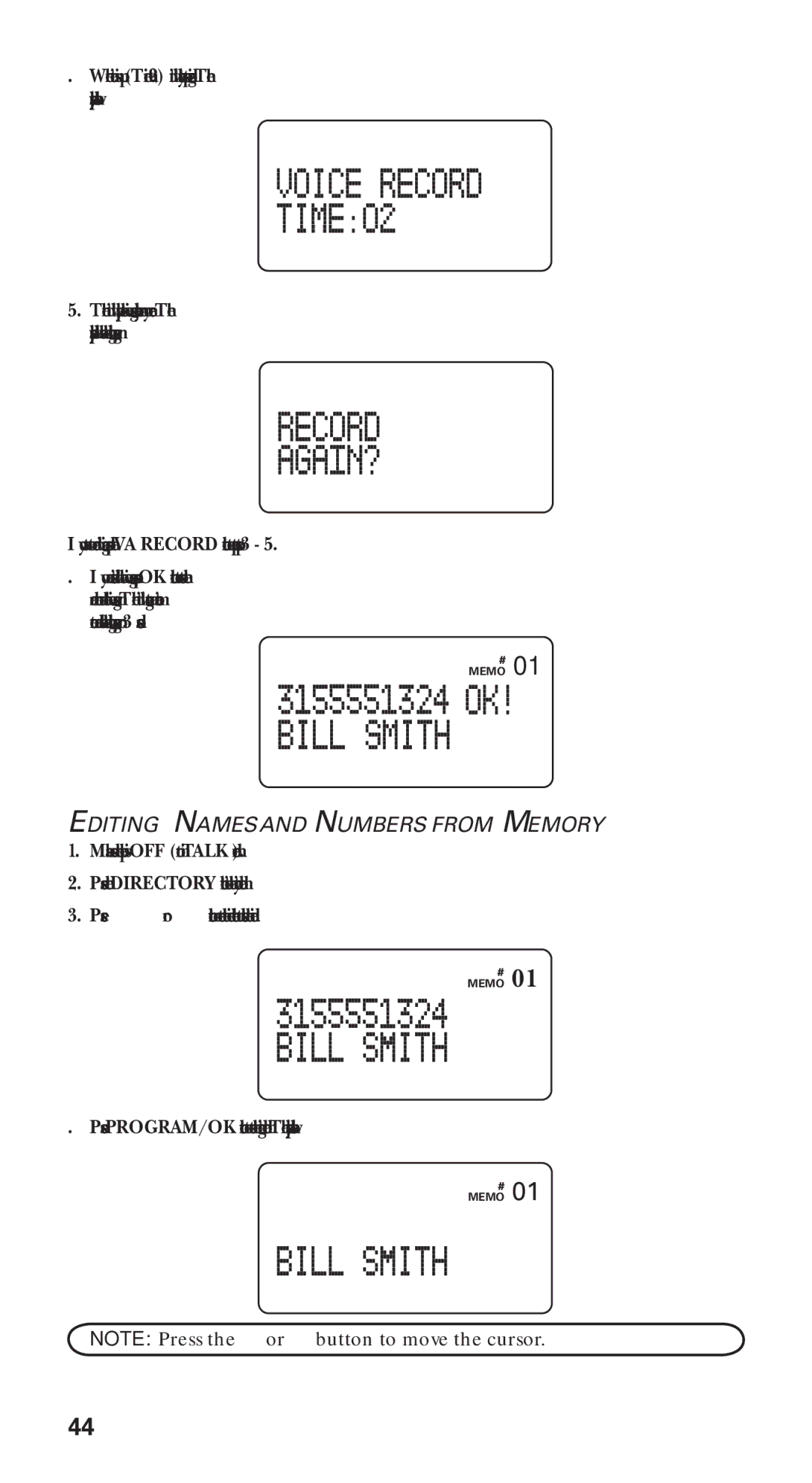 GE 21115 manual Editing Names and Numbers from Memory 