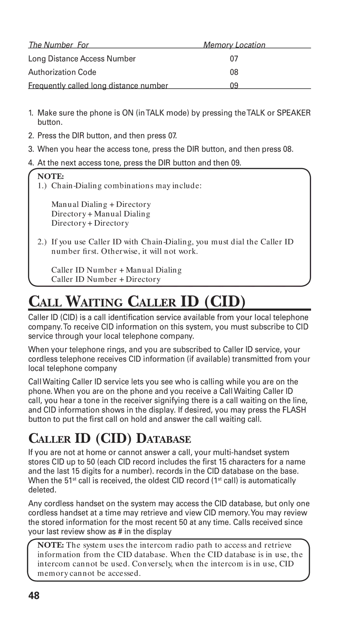 GE 21115 manual Call Waiting Caller ID CID, Caller ID CID Database 