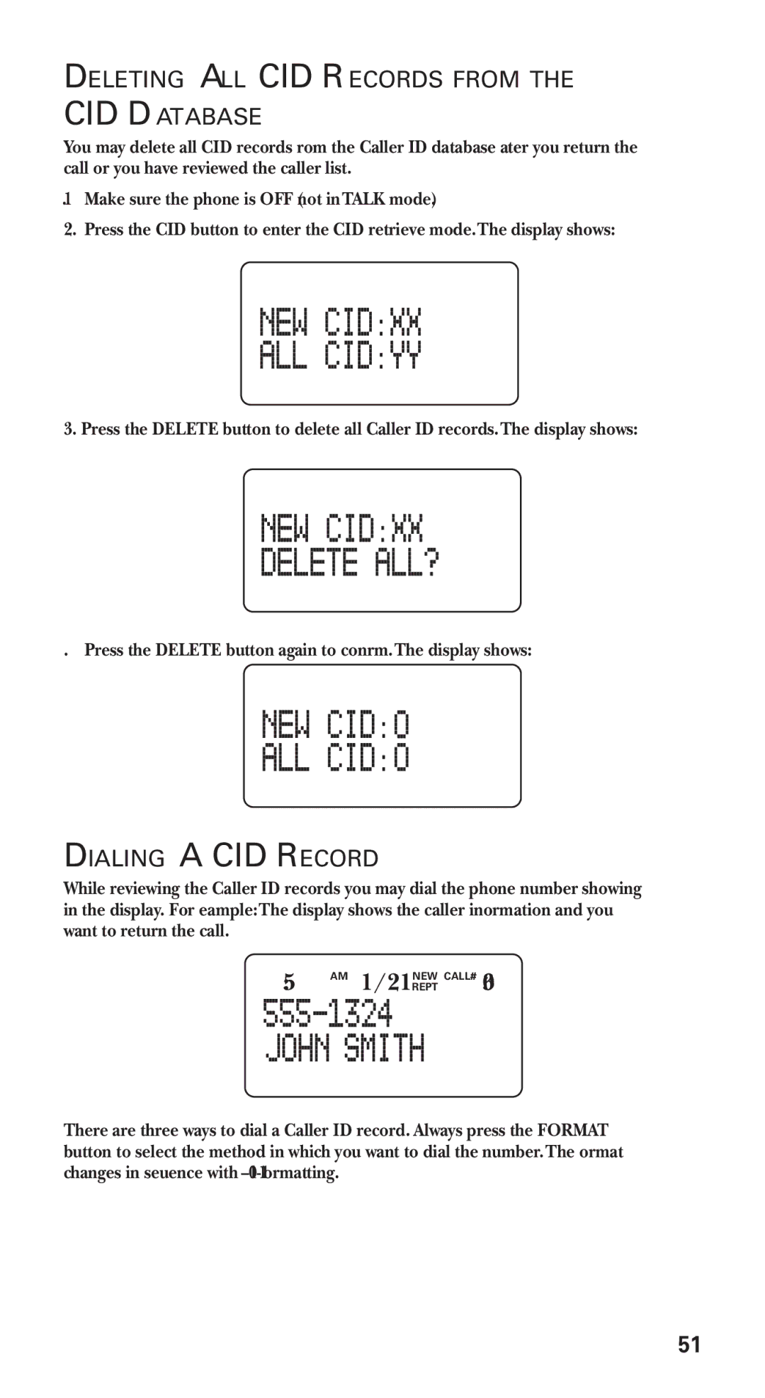 GE 21115 manual Deleting All CID Records from the CID Database, Dialing a CID Record 