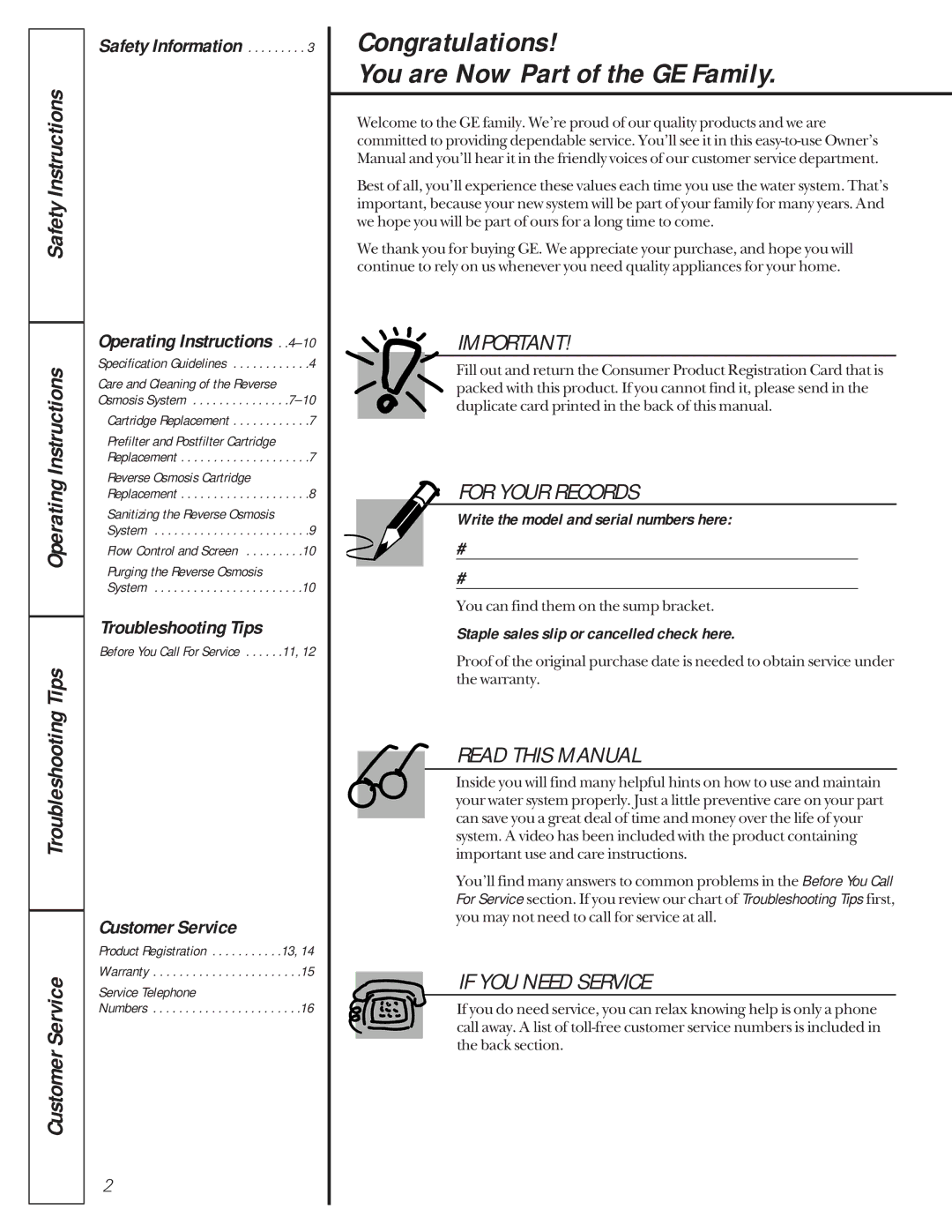 GE 215c1002p004-4 owner manual Congratulations You are Now Part of the GE Family, Safety Information Operating Instructions 