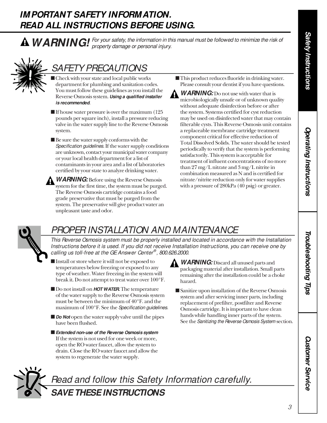 GE 215c1002p004-4 owner manual Safety Precautions 